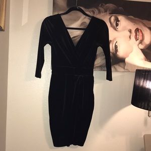 Black Velvet V-Cut Dress